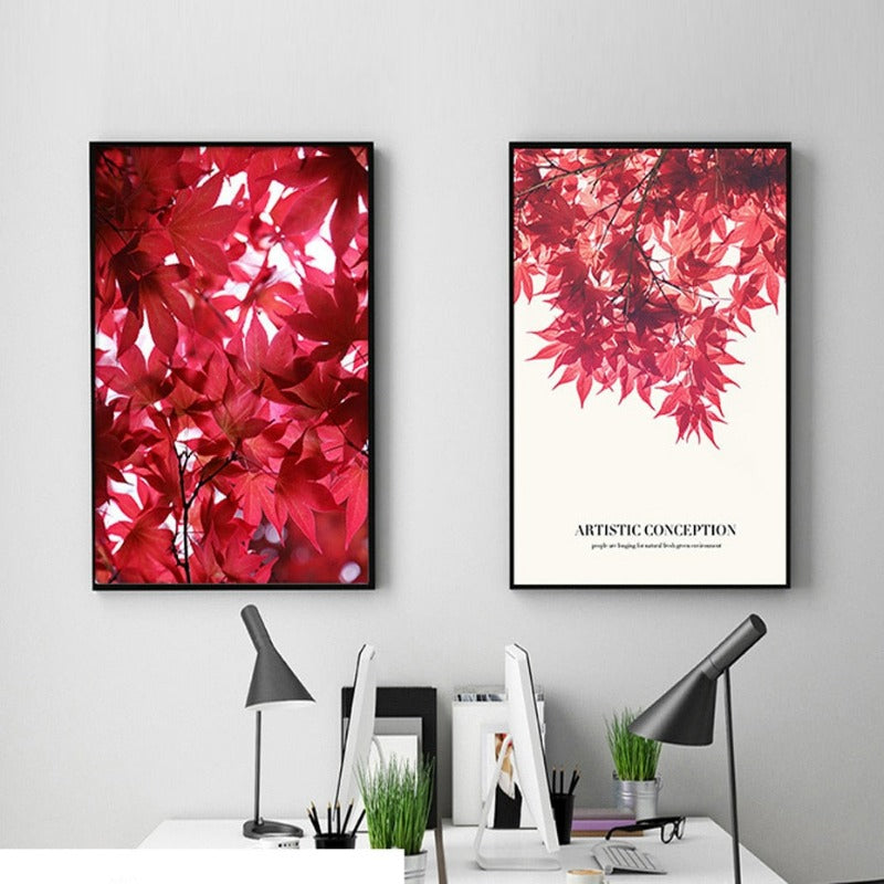 Nordic Red Leaf Artistic Conception Poster - Canvas Wall Art Painting | Bowlift