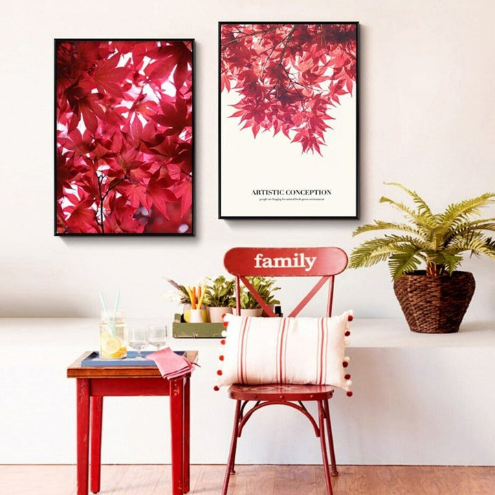 Nordic Red Leaf Artistic Conception Poster - Canvas Wall Art Painting | Bowlift