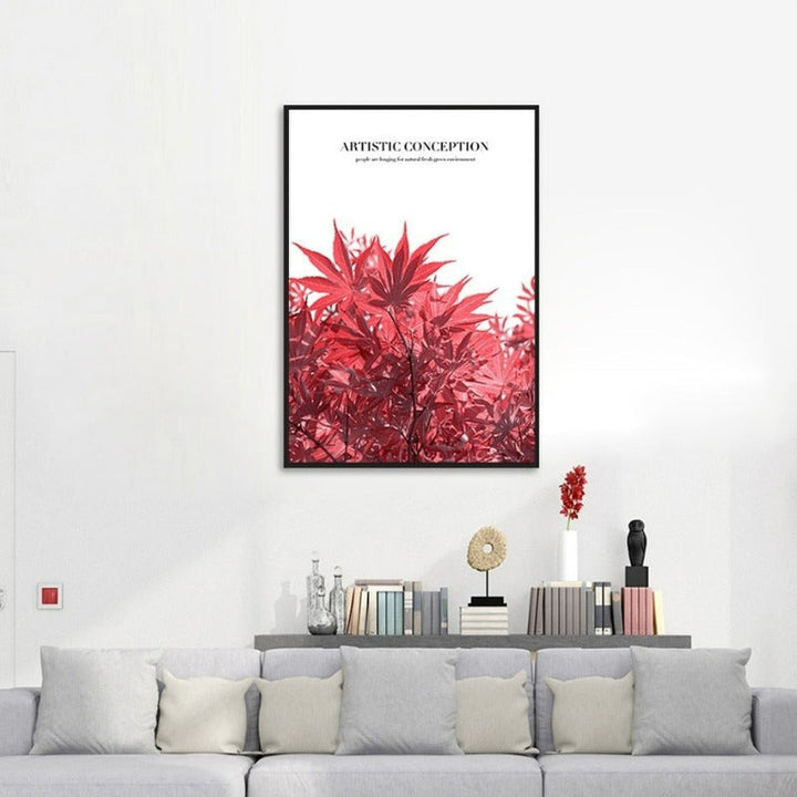 Nordic Red Leaf Artistic Conception Poster - Canvas Wall Art Painting | Bowlift