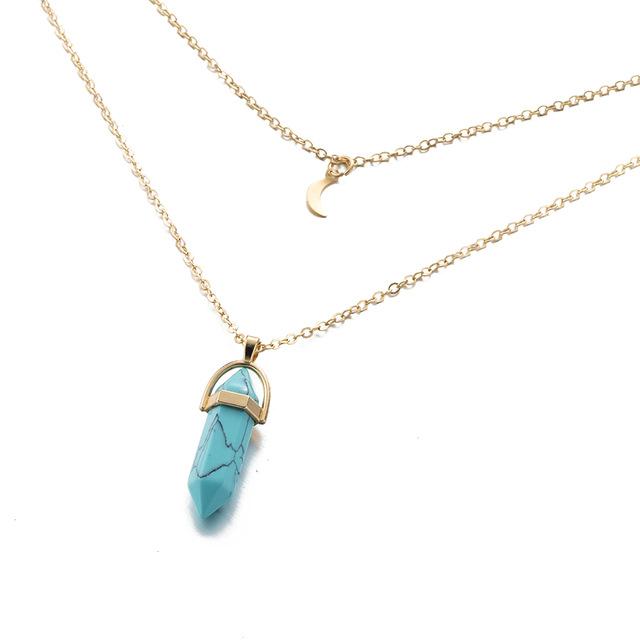 Multi Layered Moon & Crystal Drop Pendant Necklace | Bowlift
