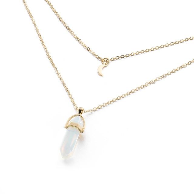 Multi Layered Moon & Crystal Drop Pendant Necklace | Bowlift