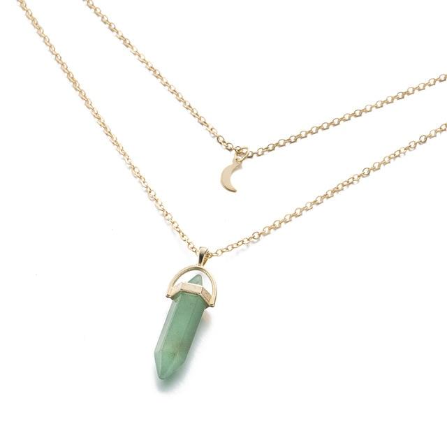 Multi Layered Moon & Crystal Drop Pendant Necklace | Bowlift