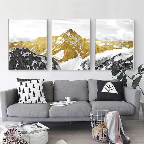 Mystical Golden Mountain Landscape Wall Art Fine Art Canvas Prints Abstract Nordic Pictures For Modern Living | Bowlift
