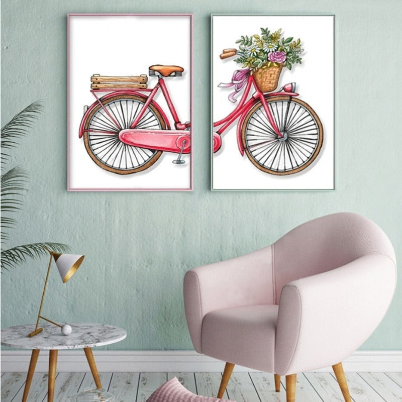 Modern Romantic Bicycle Flowers - Canvas Wall Art Painting | Bowlift