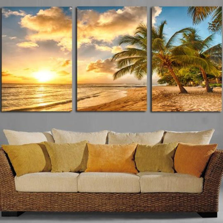 Sunset Beach Wave - Canvas Wall Art Painting | Bowlift