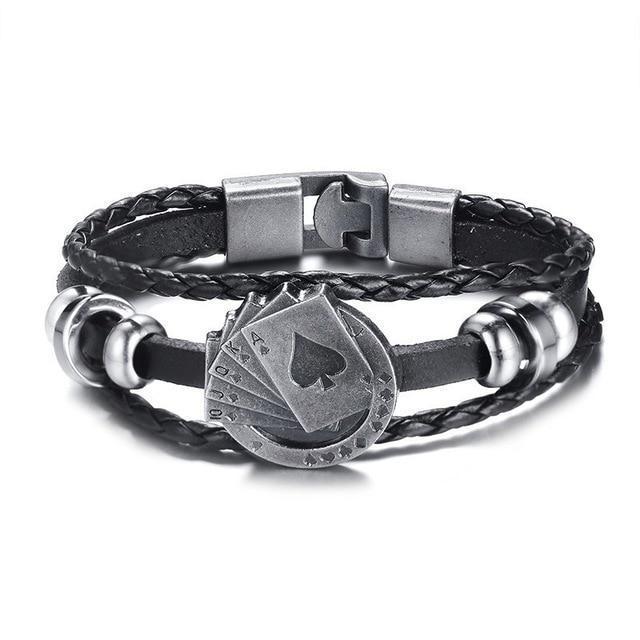 BowLift | Vintage Men's Leather Bracelet - Poker/Playing Cards