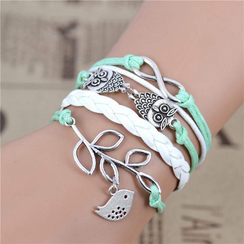 BowLift | New Fashion infinity OWL Olive Branch Multilayer Bracelet , Sky green Bracelet