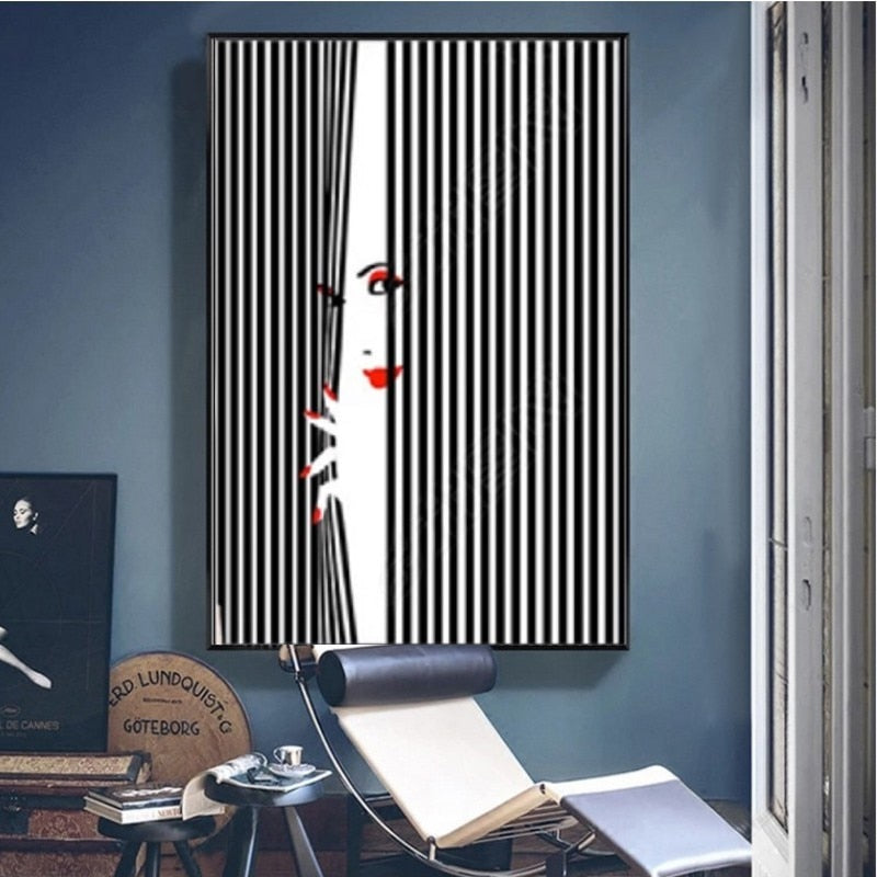 Fashion Women Abstract Kiss Poster Voyeur - Canvas Wall Art Painting | Bowlift