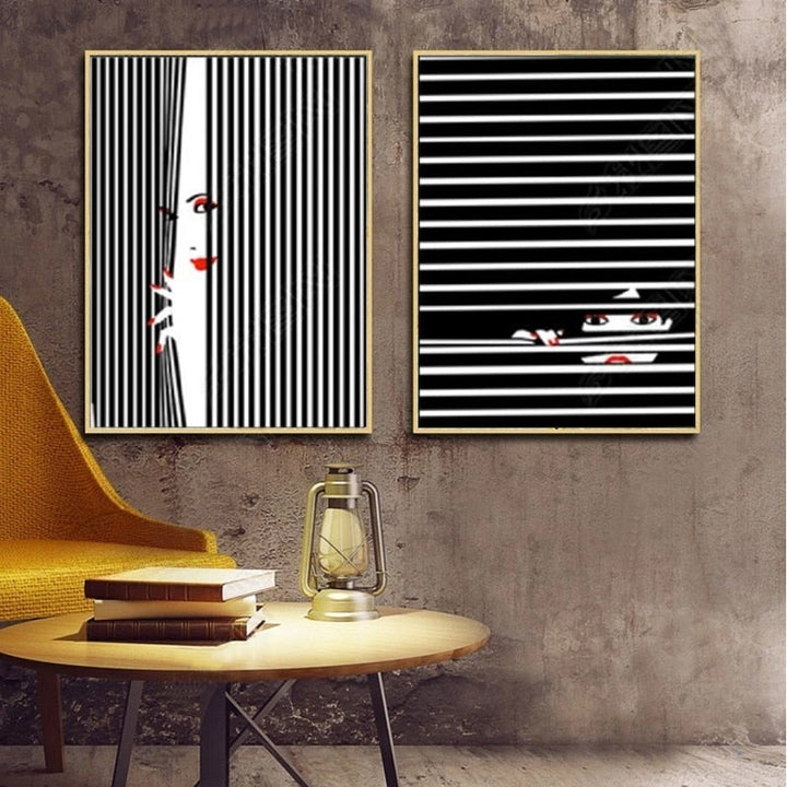 Fashion Women Abstract Kiss Poster Voyeur - Canvas Wall Art Painting | Bowlift
