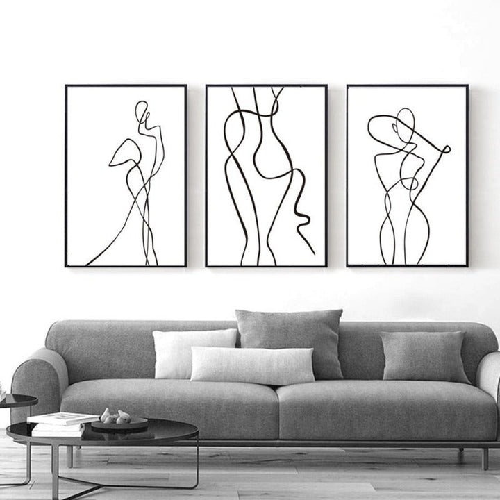 Abstract Minimalist Curve Figure Black and White - Canvas Wall Art Painting | Bowlift