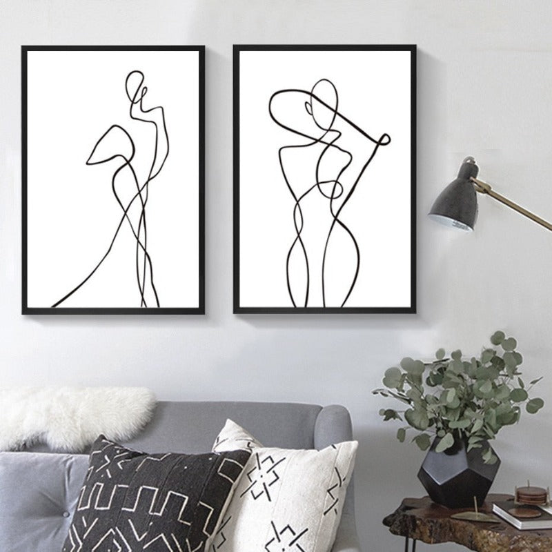 Abstract Minimalist Curve Figure Black and White - Canvas Wall Art Painting | Bowlift