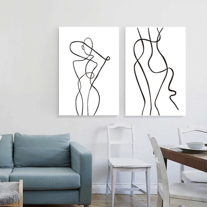 Abstract Minimalist Curve Figure Black and White - Canvas Wall Art Painting | Bowlift