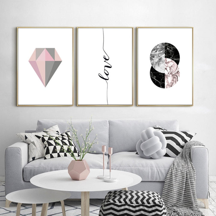 Pink Grey Geometry - Canvas Wall Art Painting | Bowlift
