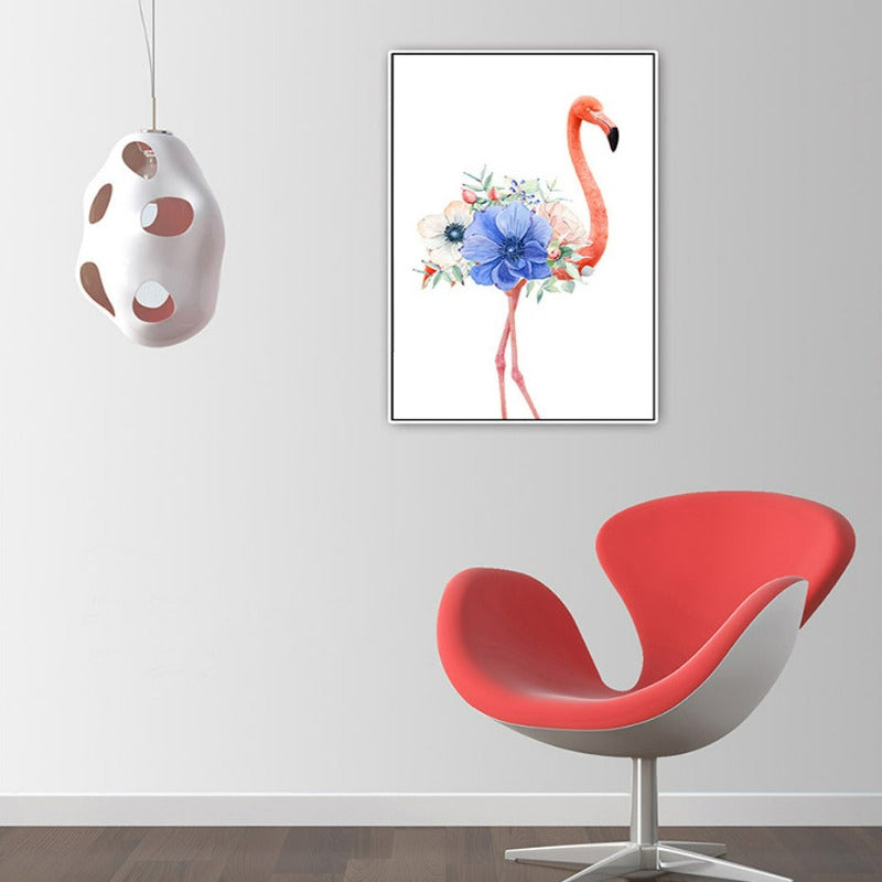 Nordic Animals Flamingo Purple Flower - Canvas Wall Art Painting | Bowlift