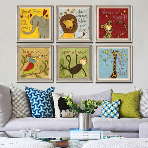 Cartoon Animals Nursery - Canvas Wall Art Painting | Bowlift
