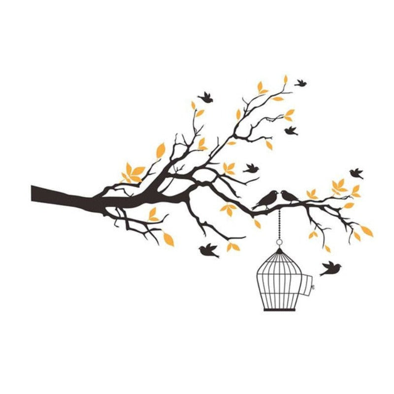 Tree Branch Wall Art Sticker with Bird Cage Removable Vinyl Wall Decals | Bowlift
