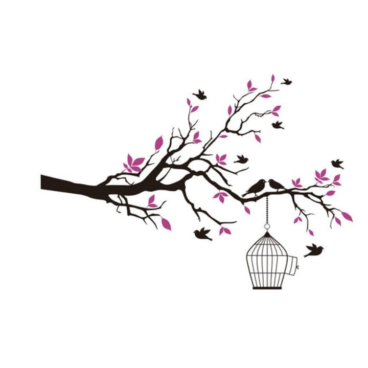 Tree Branch Wall Art Sticker with Bird Cage Removable Vinyl Wall Decals | Bowlift