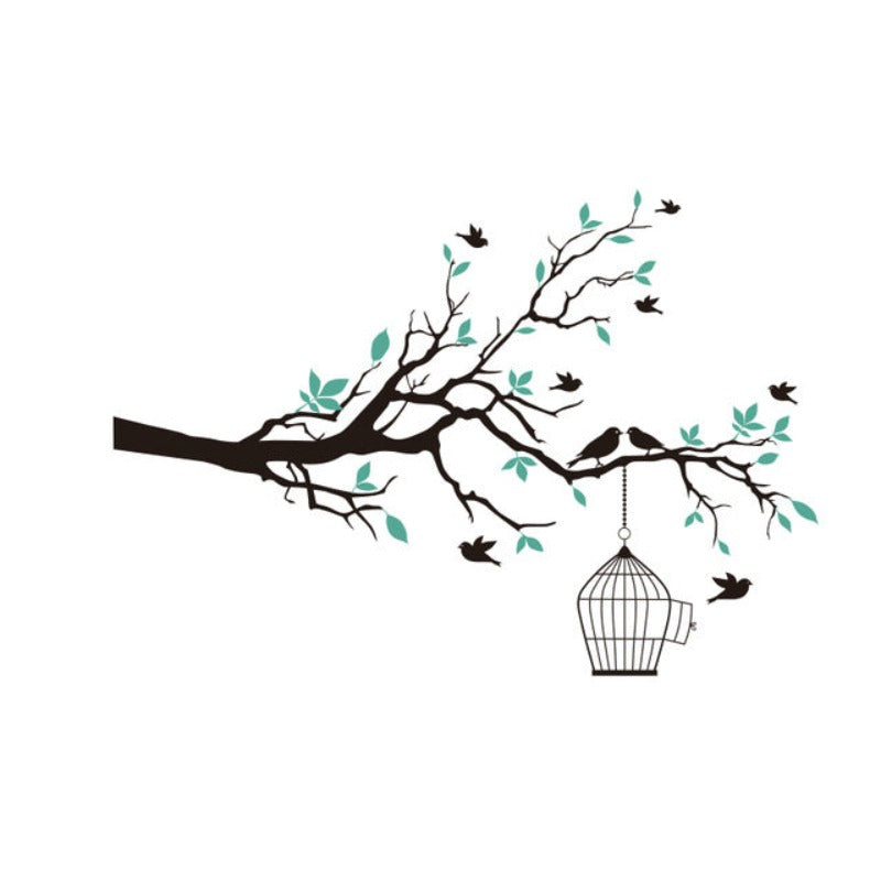 Tree Branch Wall Art Sticker with Bird Cage Removable Vinyl Wall Decals | Bowlift