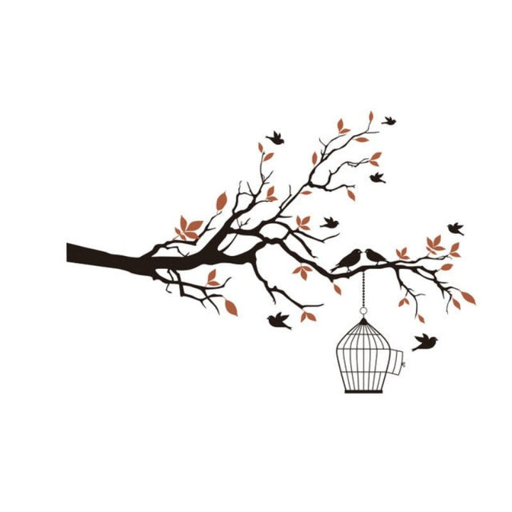 Tree Branch Wall Art Sticker with Bird Cage Removable Vinyl Wall Decals | Bowlift