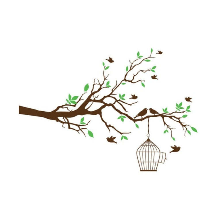Tree Branch Wall Art Sticker with Bird Cage Removable Vinyl Wall Decals | Bowlift
