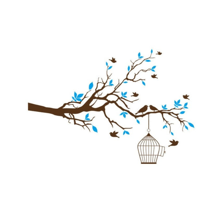 Tree Branch Wall Art Sticker with Bird Cage Removable Vinyl Wall Decals | Bowlift