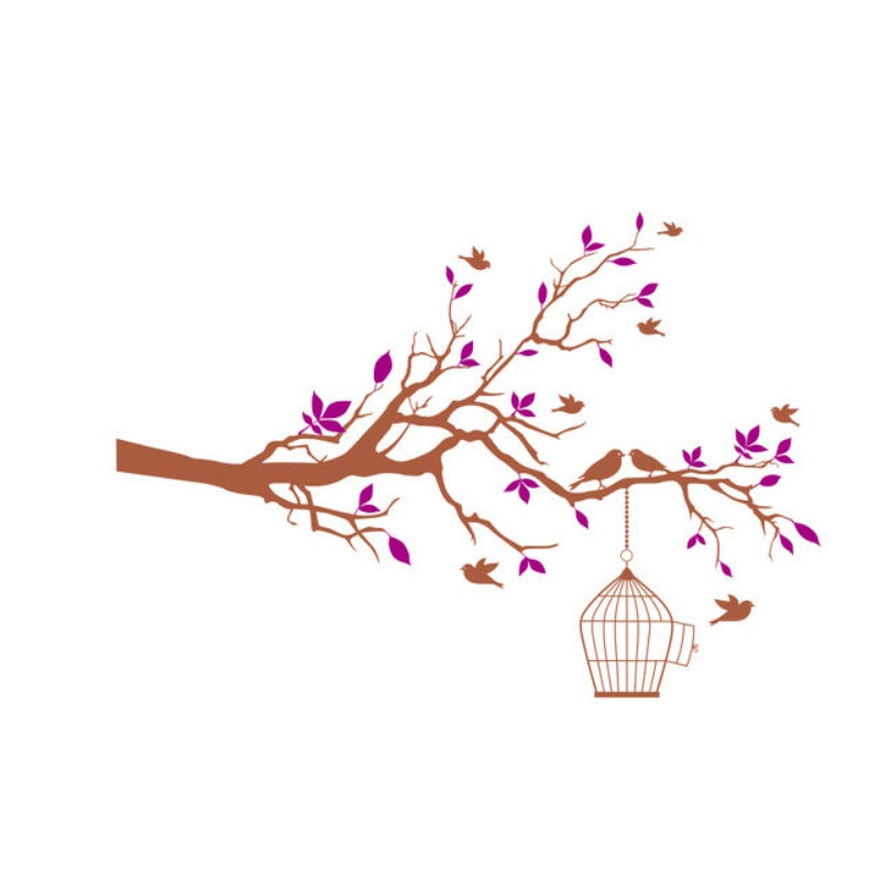 Tree Branch Wall Art Sticker with Bird Cage Removable Vinyl Wall Decals | Bowlift