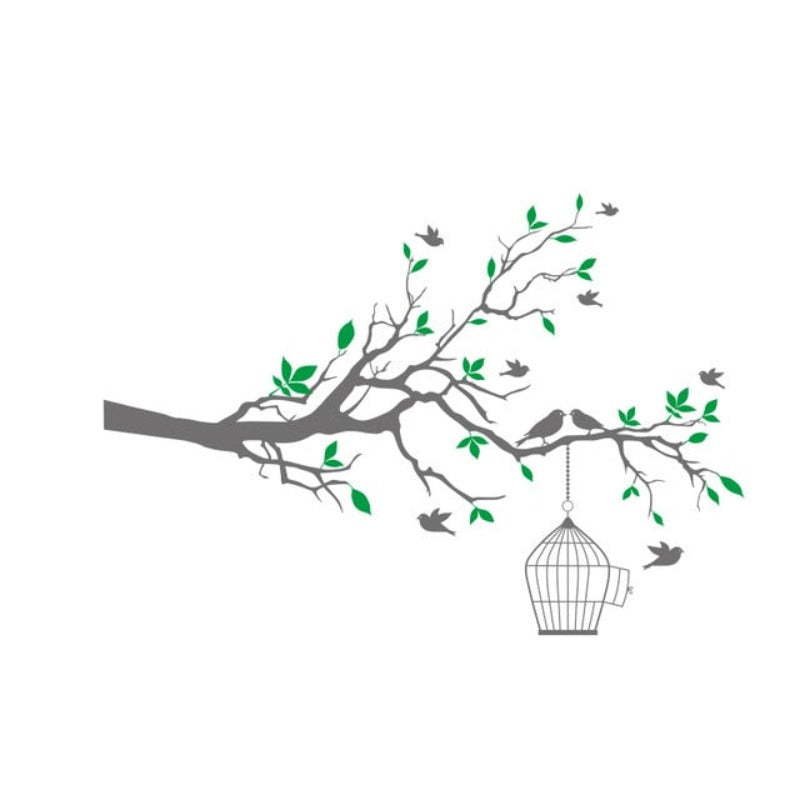 Tree Branch Wall Art Sticker with Bird Cage Removable Vinyl Wall Decals | Bowlift