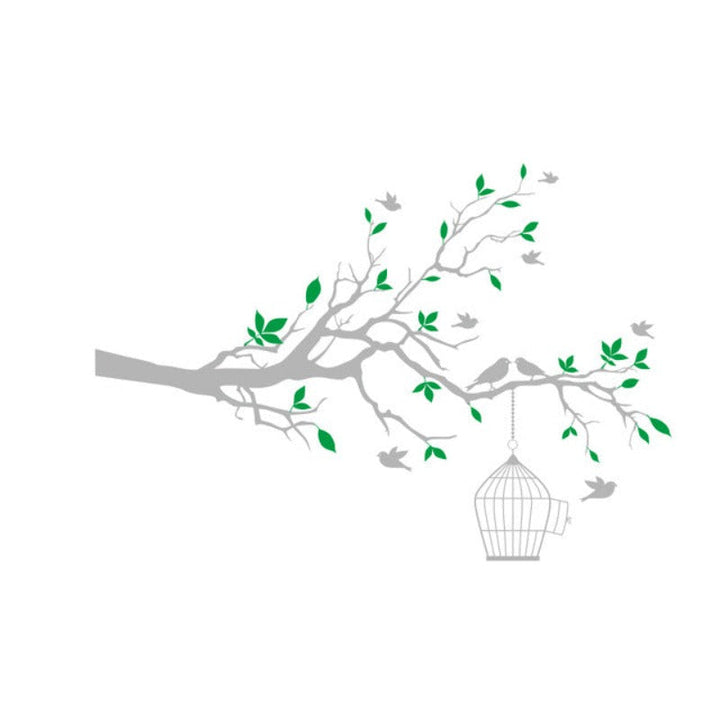 Tree Branch Wall Art Sticker with Bird Cage Removable Vinyl Wall Decals | Bowlift