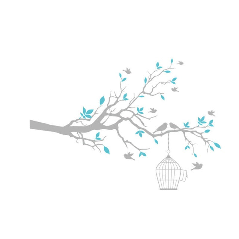 Tree Branch Wall Art Sticker with Bird Cage Removable Vinyl Wall Decals | Bowlift