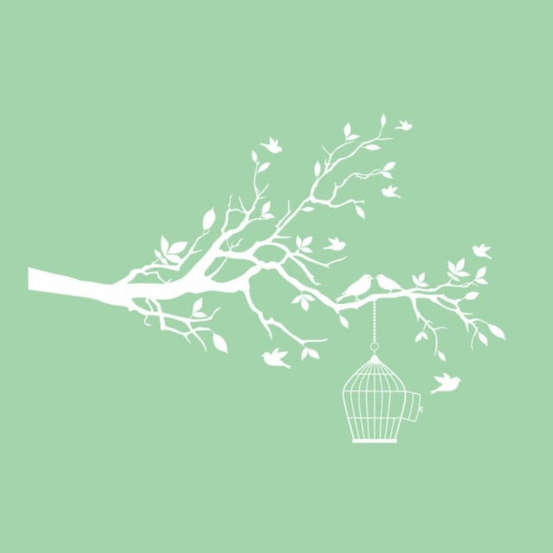Tree Branch Wall Art Sticker with Bird Cage Removable Vinyl Wall Decals | Bowlift