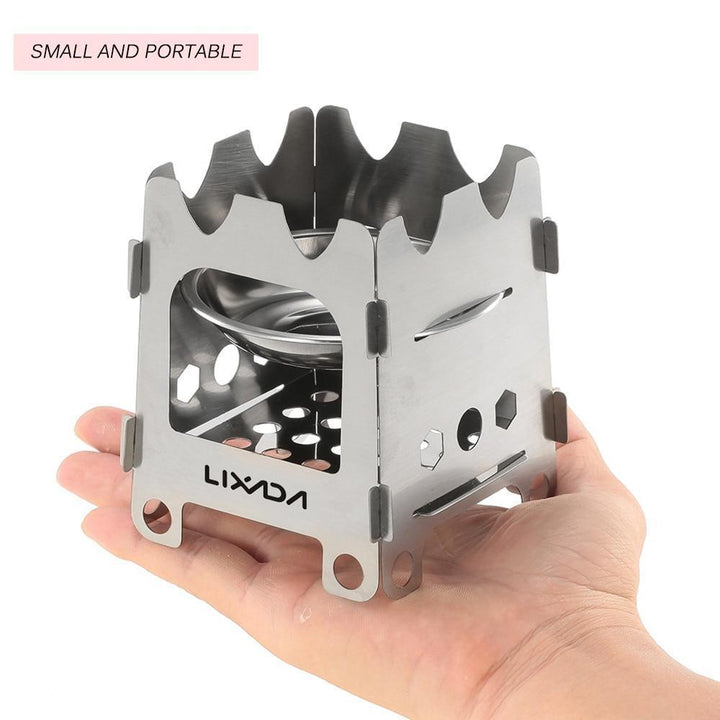 BowLift | Pocket Rocket Stove Folding Wood Camping with Alcohol Tray Stainless Steel