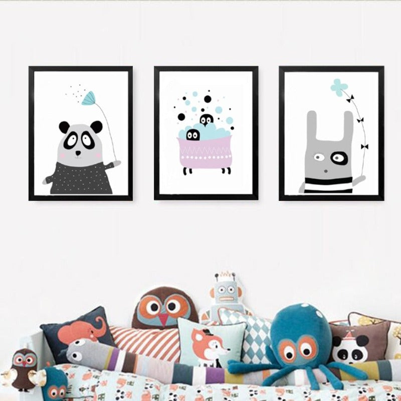 Cartoon Panda Balloon Kids Gift - Canvas Wall Art Painting | Bowlift