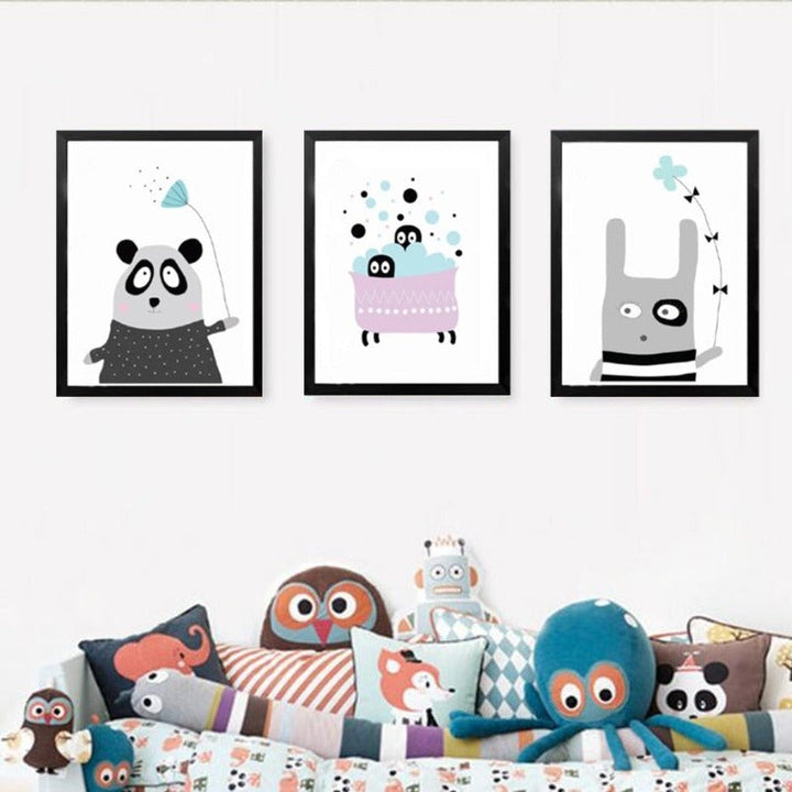 Cartoon Panda Balloon Kids Gift - Canvas Wall Art Painting | Bowlift