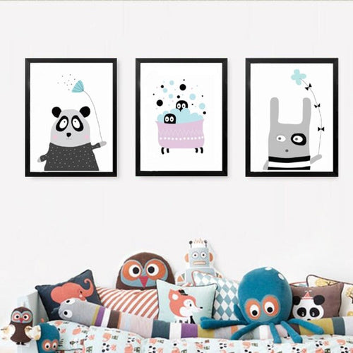 Cartoon Panda Balloon Kids Gift - Canvas Wall Art Painting | Bowlift