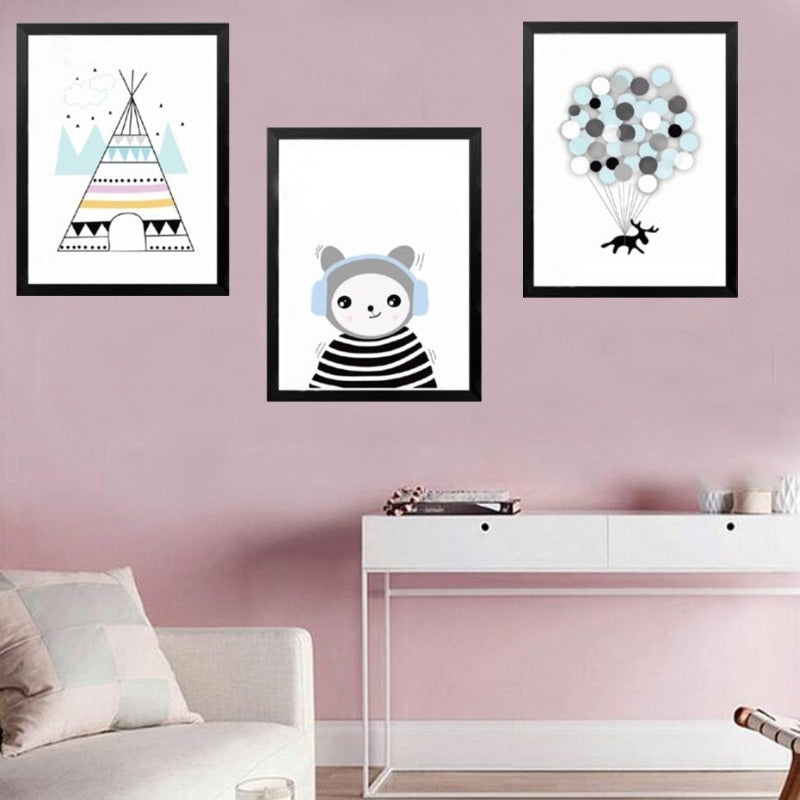 Cartoon Panda Balloon Kids Gift - Canvas Wall Art Painting | Bowlift