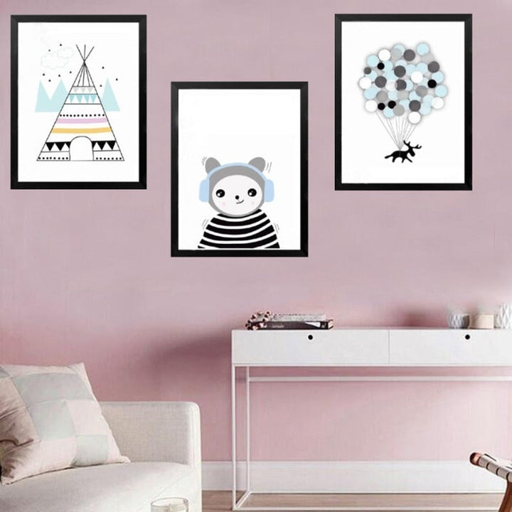 Cartoon Panda Balloon Kids Gift - Canvas Wall Art Painting | Bowlift