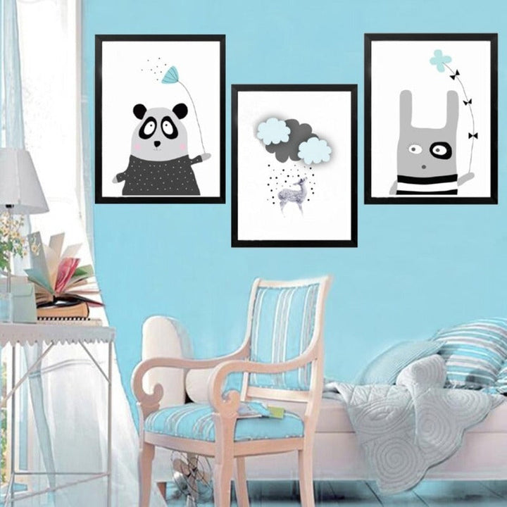 Cartoon Panda Balloon Kids Gift - Canvas Wall Art Painting | Bowlift