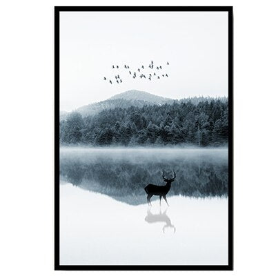 Nordic Scandinavia Landscape Deer - Canvas Wall Art Painting | Bowlift