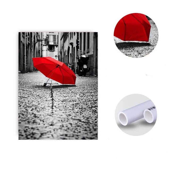 Vintage Eiffel Tower Red Umbrella - Canvas Wall Art Painting | Bowlift