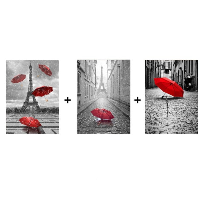 Vintage Eiffel Tower Red Umbrella - Canvas Wall Art Painting | Bowlift