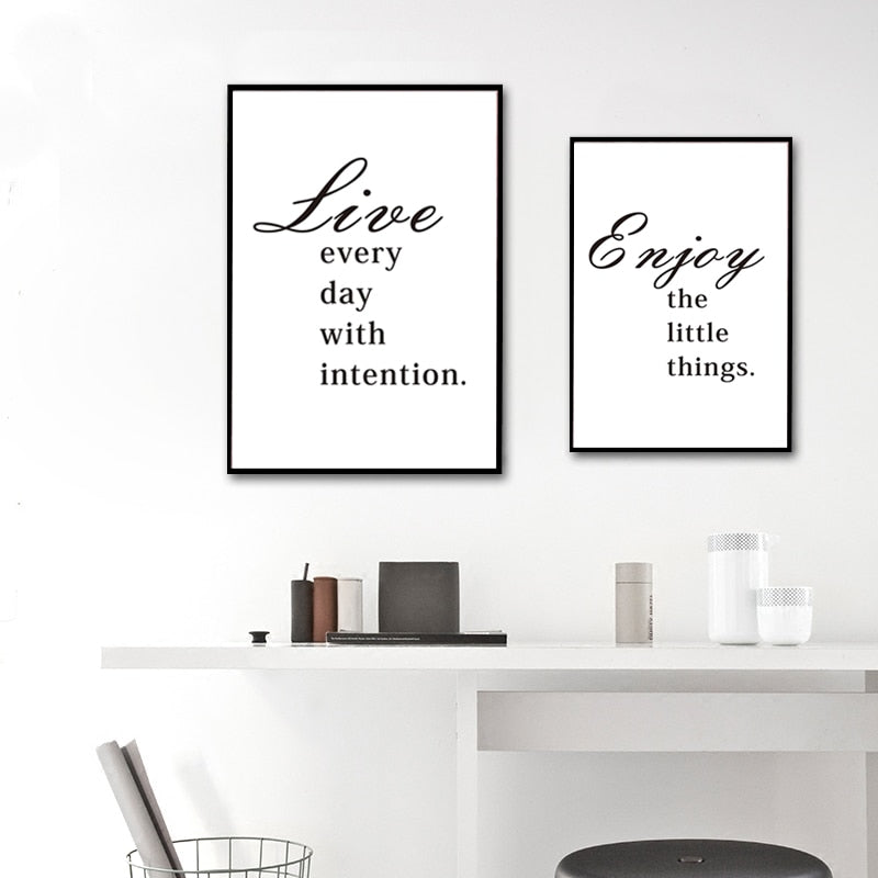 Minimalist Enjoy Little Things Life Quote Live Letters Wall Art Prints | Bowlift