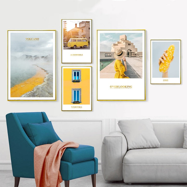 Modern Yellow Landscape Wall Art Poster - Canvas Wall Art Painting | Bowlift