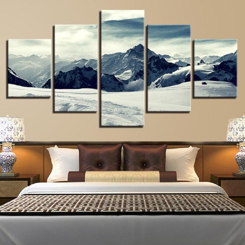 Snow Capped Mountains - 5 Piece Canvas Wall Art Painting | Nature Inspired Wall Art | Bowlift