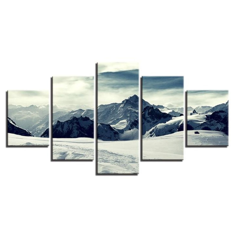 Snow Capped Mountains - 5 Piece Canvas Wall Art Painting | Nature Inspired Wall Art | Bowlift