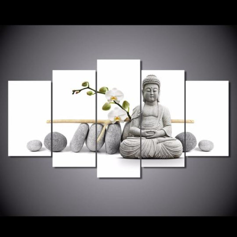 Zen Buddha with Orchids - Canvas Wall Art Painting | Bowlift