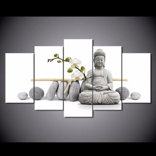 Zen Buddha with Orchids - Canvas Wall Art Painting | Bowlift
