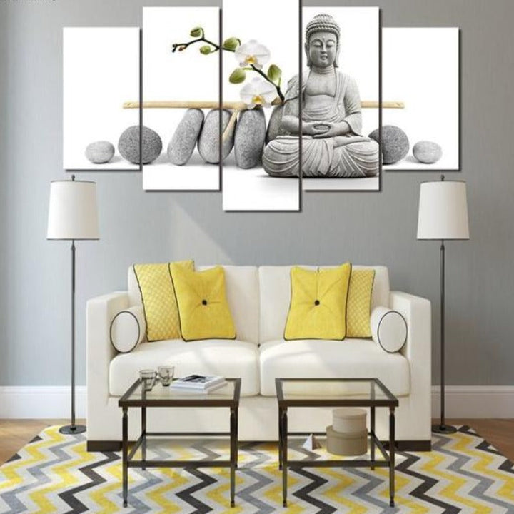 Zen Buddha with Orchids - Canvas Wall Art Painting | Bowlift