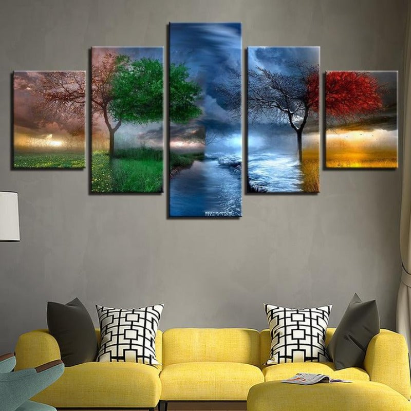 Tree Seasons - 5 Piece Canvas Wall Art Painting | Nature Inspired Wall Art | Bowlift