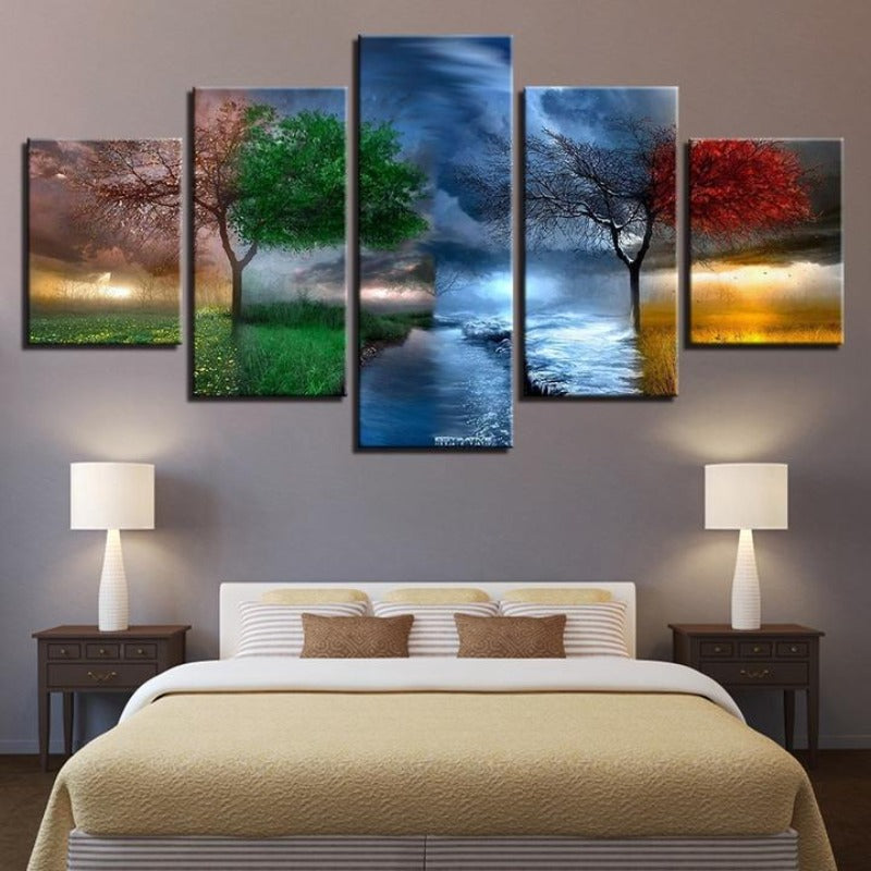 Tree Seasons - 5 Piece Canvas Wall Art Painting | Nature Inspired Wall Art | Bowlift