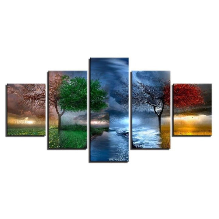 Tree Seasons - 5 Piece Canvas Wall Art Painting | Nature Inspired Wall Art | Bowlift